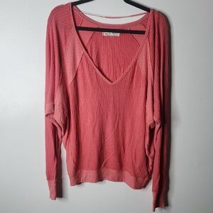 We The Free Coral Long Sleeve V-Neck Top